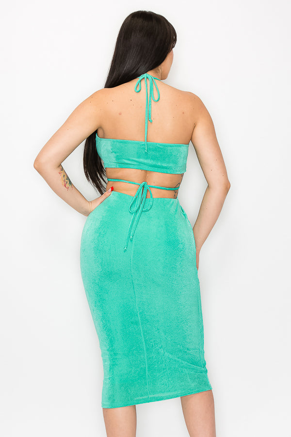 Slinky Cut Out Midi Dress With String