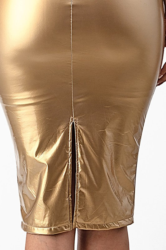 Metallic Gold Bustier Bodycon Midi Dress