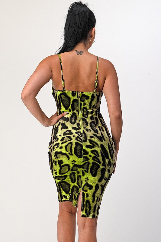 Leopard Print Spaghetti Strap Bodycon Dress