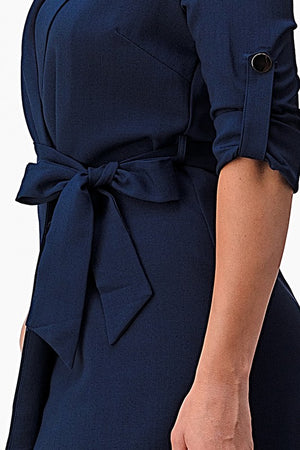Notched Collar Roll Sleeve Mini Dress