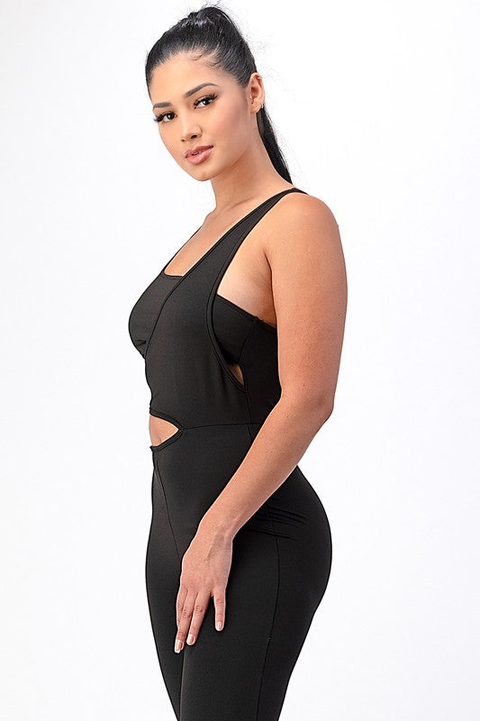 Solid Sleeveless Cutout Detail Bodycon Jumpsuit