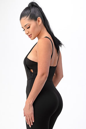 Solid Sleeveless Cutout Detail Bodycon Jumpsuit