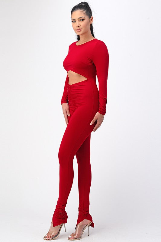 Solid Bodycon Cutout Jumpsuit