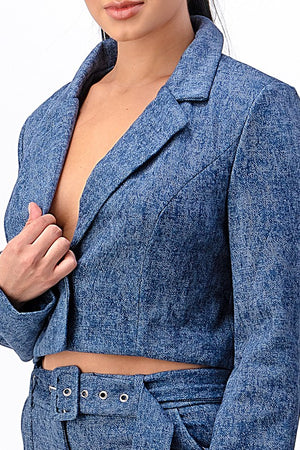 Chambray Cropped Blazer and Slim Tailored Pant