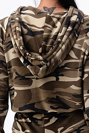 Velvet Camouflage Print Hooded Romper