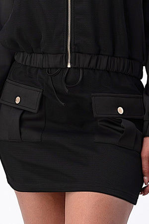 Cropped Zip-Up Jacket and Mini Skirt Set