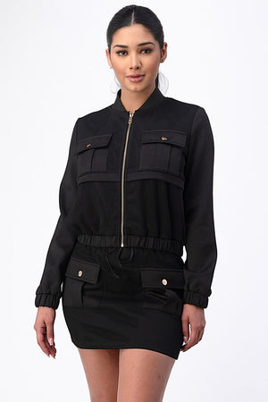 Cropped Zip-Up Jacket and Mini Skirt Set