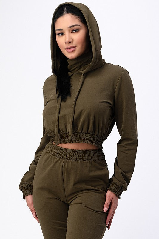 French Terry Crop Hoodie and Jogger Set