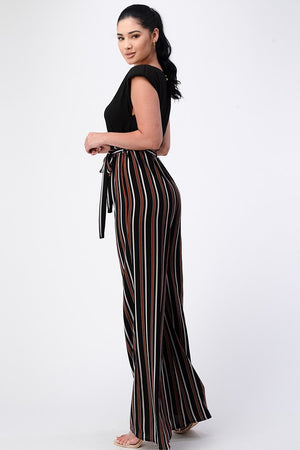 Vertical Striped V Neck Palazzo Jumpsuit