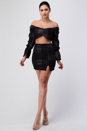 Plaid Ponte Mini Skirt Set