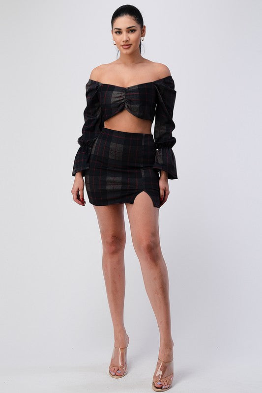 Plaid Ponte Mini Skirt Set