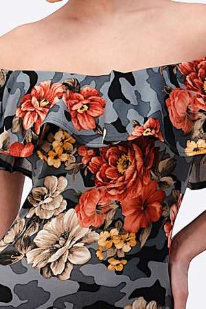 Floral Print Ruffle Off Shoulder Dress