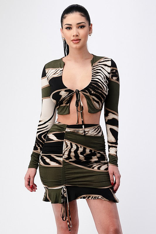 Wave and Zebra Striped Print Mini Skirt Set