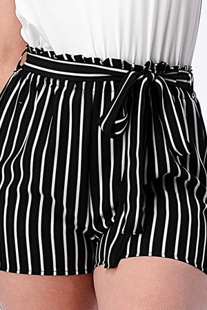 Solid and Pinstripe Paperbag Waist Romper