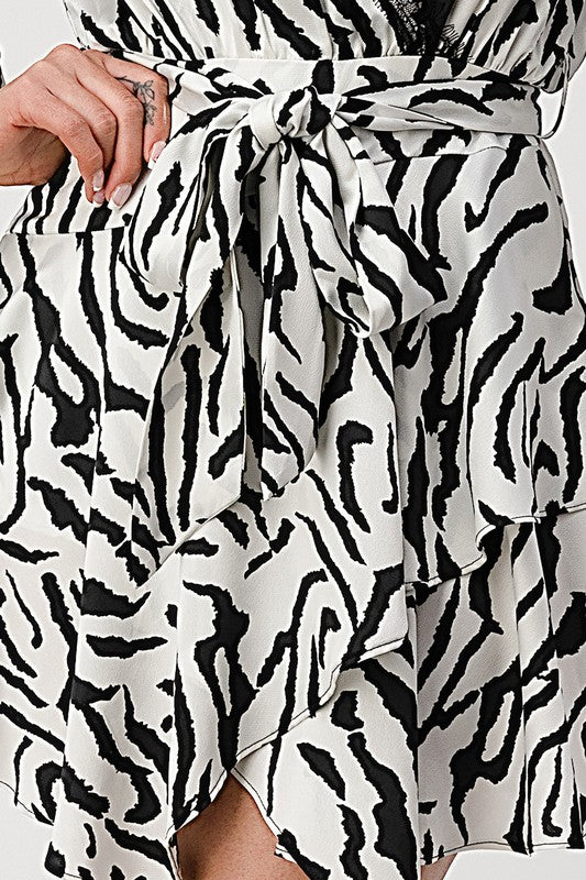 Zebra Print Long Sleeve Wrap Mini Dress