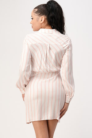 Lurex Stripe Surplice Neck Mini Shirt Dress