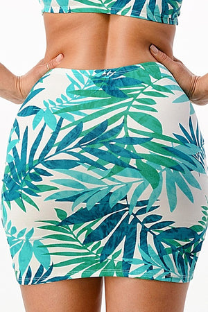 Tropical Sleeveless One Shoulder Mini Skirt Set