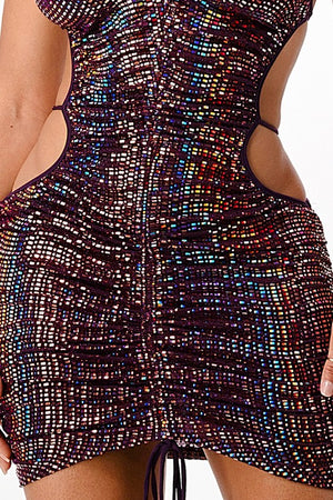 Rainbow Metallic Halter V Neck Mini Dress