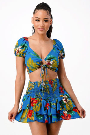Tropical Sweetheart Ruffled Mini Skirt Set