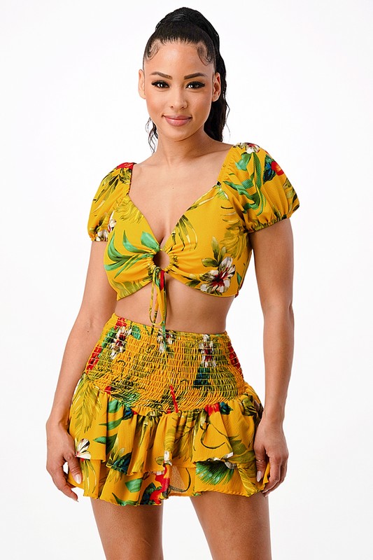 Tropical Sweetheart Ruffled Mini Skirt Set