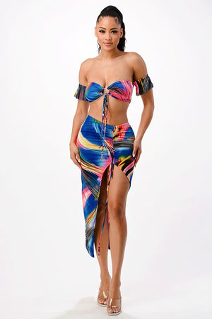 Abstract Print Asymmetrical Midi Skirt Set