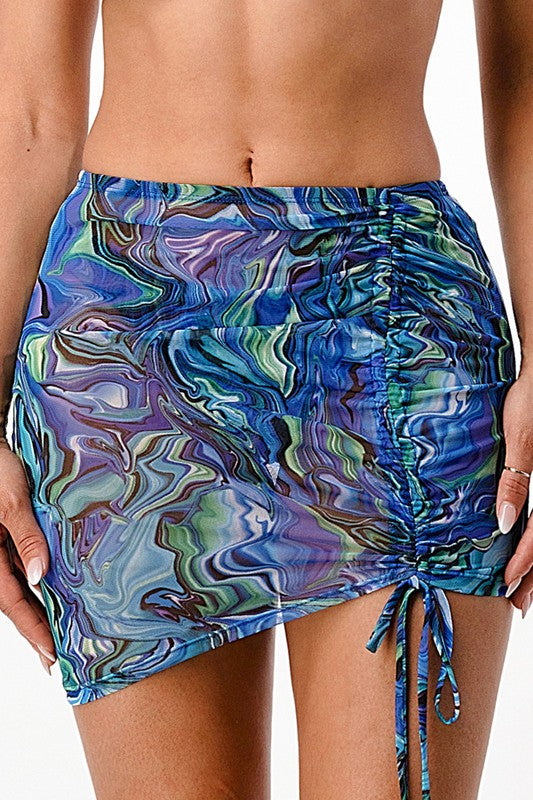 Marble Print Bikini and Skirt Set
