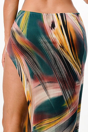 Abstract Print Cut Out Asymmetrical Midi Dress