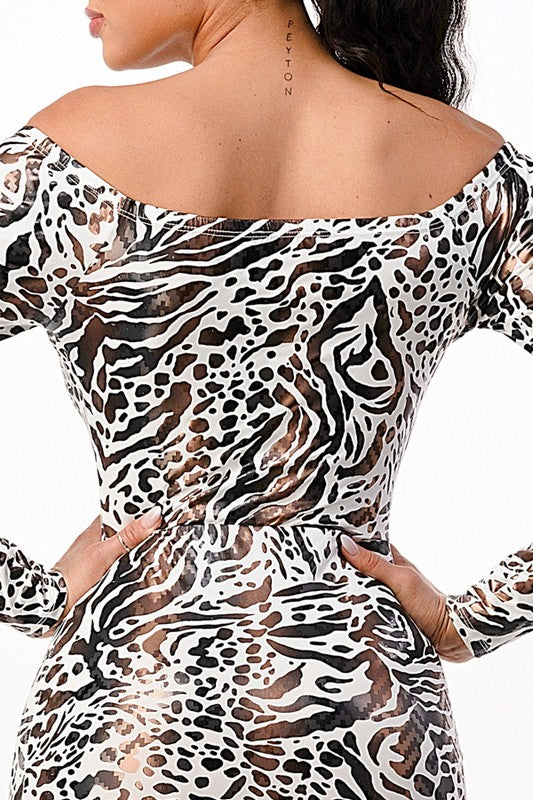 Animal Print Lace Up Cut Out Bodycon Mini Dress