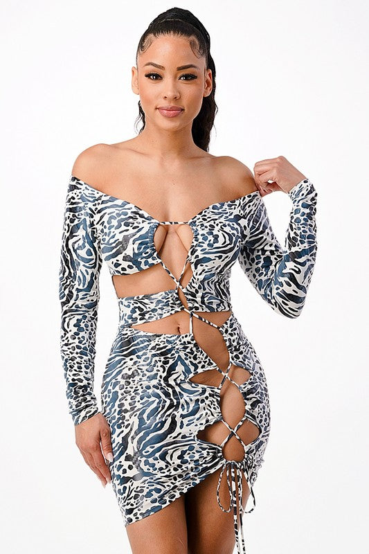 Animal Print Lace Up Cut Out Bodycon Mini Dress