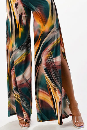 Abstract Print Wide Leg Jumpsuit