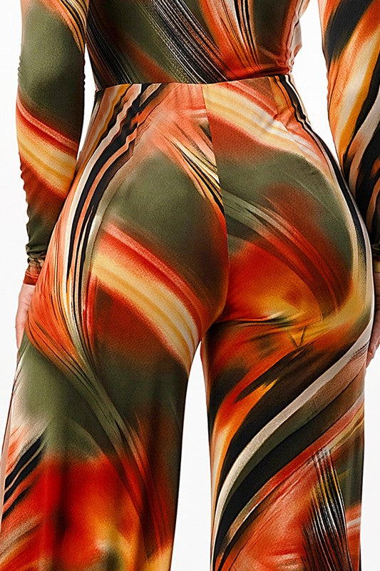 Abstract Print Wide Leg Jumpsuit