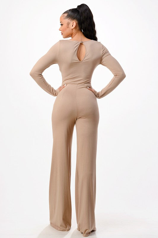 Long Sleeve Dressy Elegant Wide Leg Fall Jumpsuit Romper Outfit - NT175