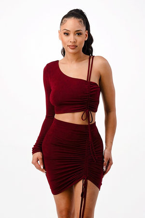 Long Sleeve Asymmetrical Mini Skirt Set