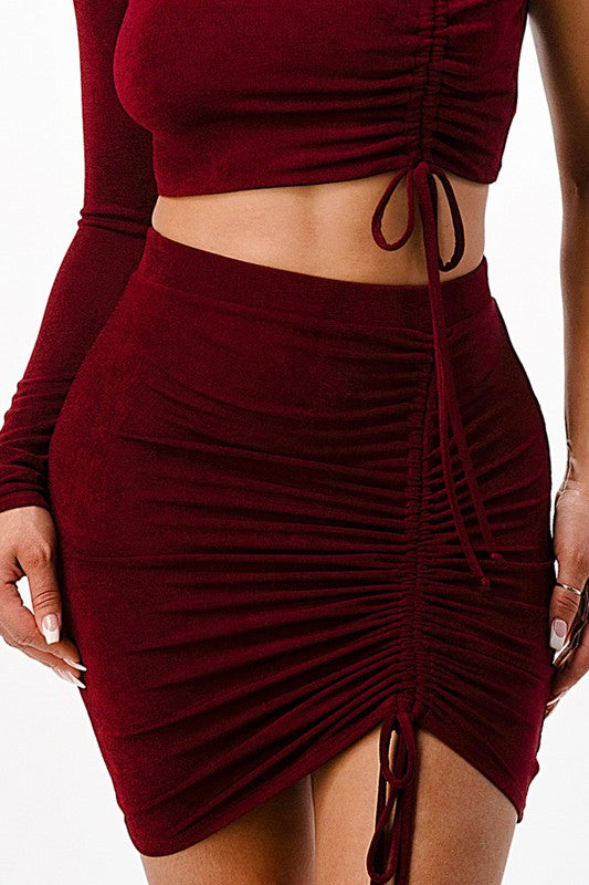 Long Sleeve Asymmetrical Mini Skirt Set