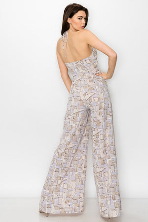 Squares and Rectangles Cut Out Front Open Jumpsuit