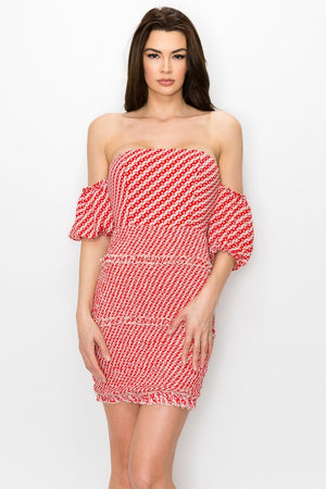 Geometric Off Shoulder Mini Dress