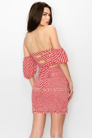 Geometric Off Shoulder Mini Dress