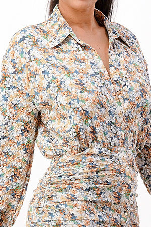 Floral Ruched Shirt Dress