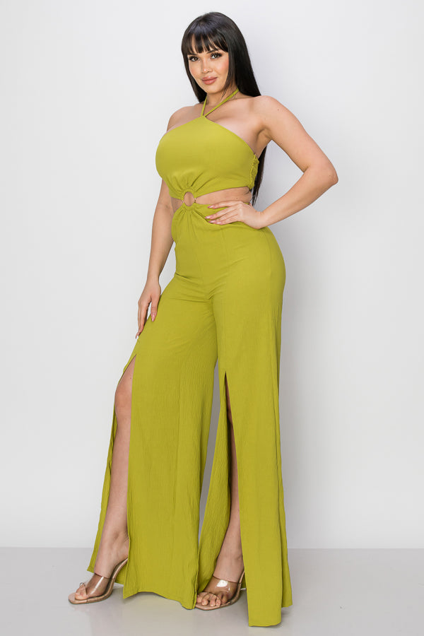 Sleeveless Halter jumpsuit with "o" ring