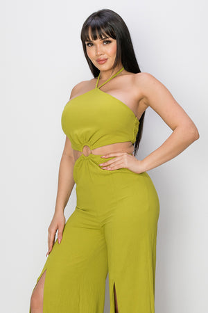 Sleeveless Halter jumpsuit with "o" ring