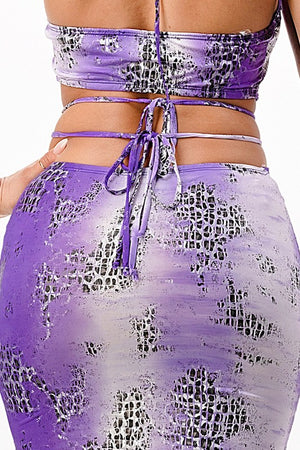 Purple Snake Halter Strappy Mini Dress