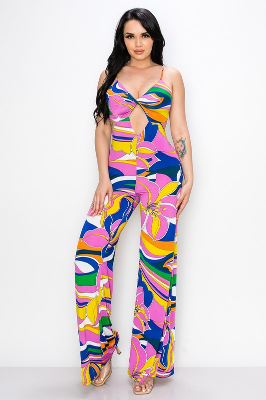 Flower Power Cut Out Spaghetti Strap Jumpsuit