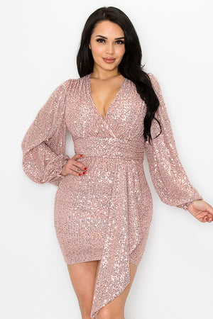 Sequence Long Sleeve Dress With V Neck