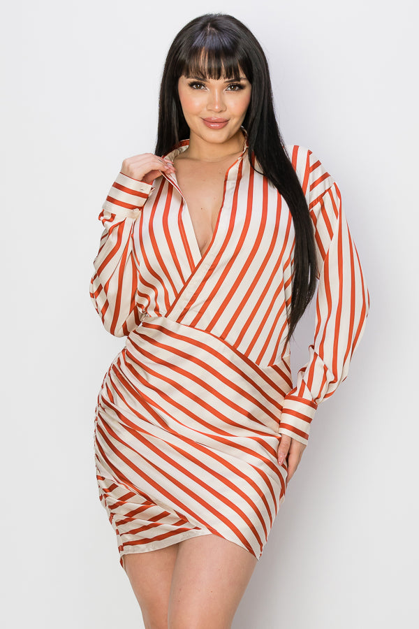 Long sleeve shirt dress with stripe pattern