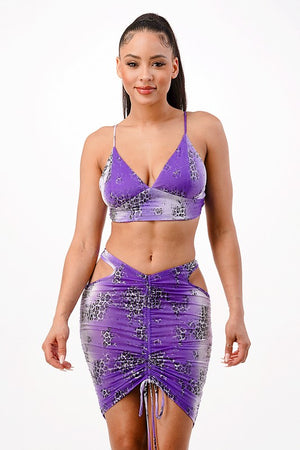 Purple Snake Skirt Set