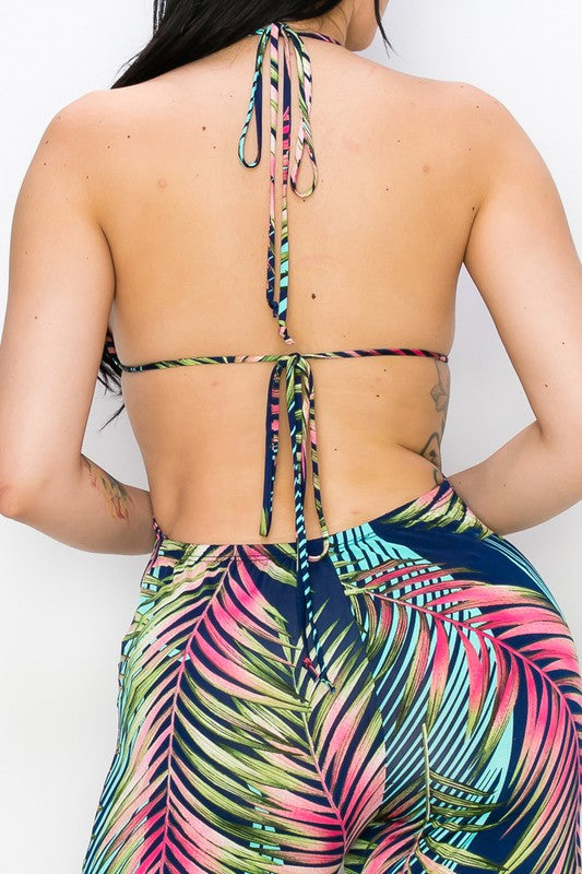 Strappy Halter Tropical Jumpsuit