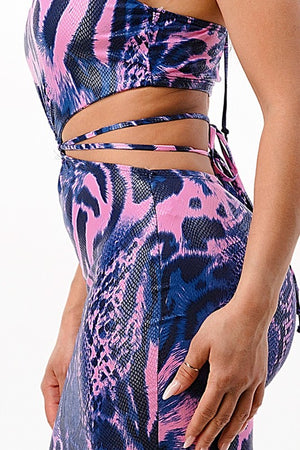 Snake & Leopard Print Halter Strappy Mini Dress