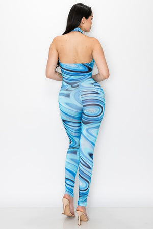 Swirl Print Bodycon Jumpsuit